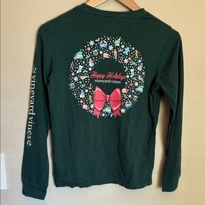 Vineyard Vines Happy Holidays Christmas Wreath Long Sleeve Pocket Tee